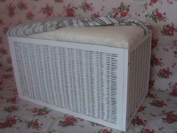 Weiss Sitztruhe Sitzbank Truhe Wäschetruhe Wäschekorb Rattan Viviane-W