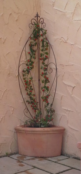 Landhaus Rankgitter Eck-Spalier Rankwand Obelisk Cervio2 Rost Clematis